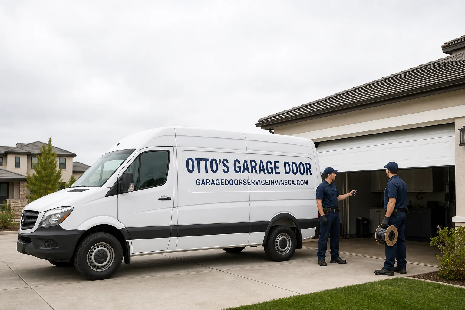 Otto's Garage Door garage door service vehicle and crew in Irvine, CA